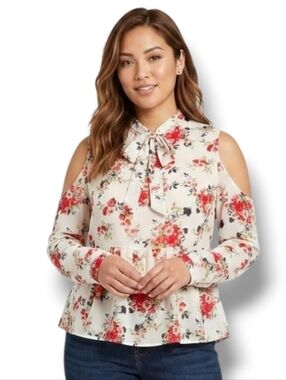 Ban Jara Women’s Floral Cold Shoulder Peplum Blouse – XS, Polyester, Gently Used